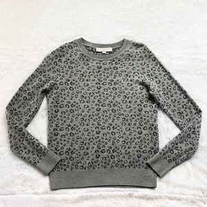 Like New Gray Ann Taylor Loft Leopard Print Sweater